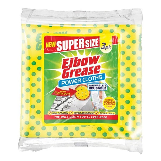 Elbow Grease Power Cloths With Scrub Dots Reusable Washable Extra Large Pack Of 3, Yellow