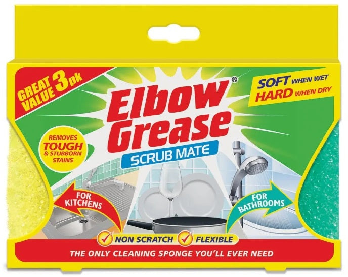 Elbow Grease Scrub Mates Pack of 3 Non-Scratch Sponge for Cleaning Tough Stains