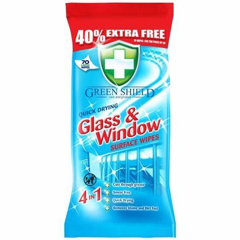 Green Shield 4-in-1 Glass & Window Surface Wipes - Pack of 70